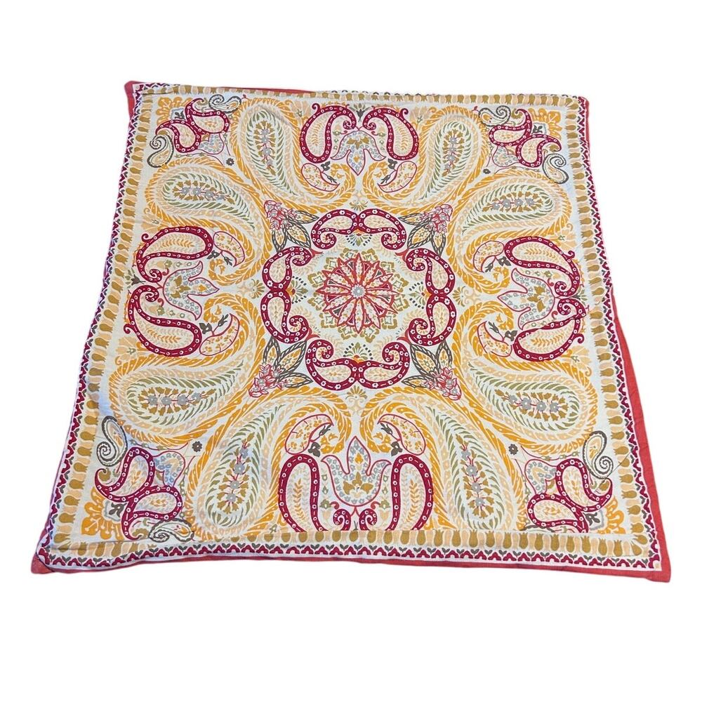 Pottery Barn 24” x 24” Paisley Floral Pillow Cover Orange Cotton Linen Blend